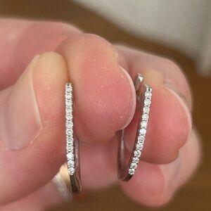 14k white gold and diamond huggie Earrings